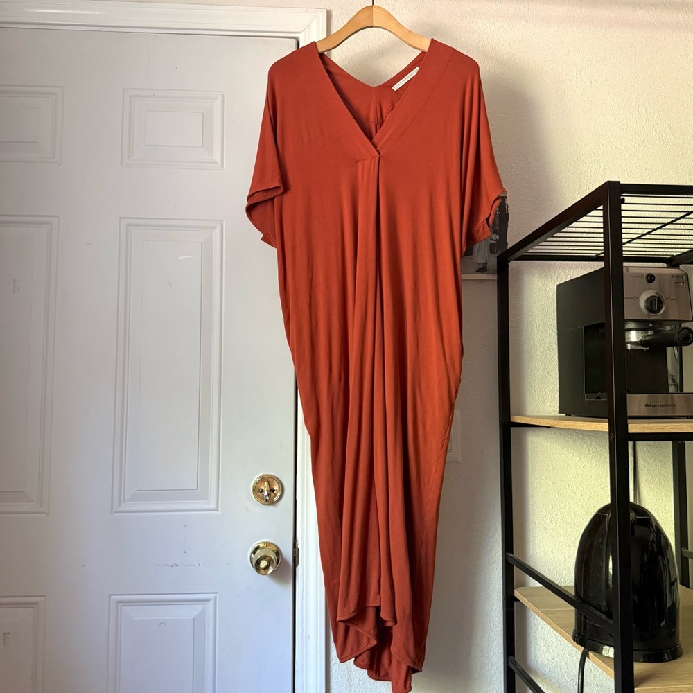 Peruvian Connection Rust Orange Draped V Neck Dol… - image 1